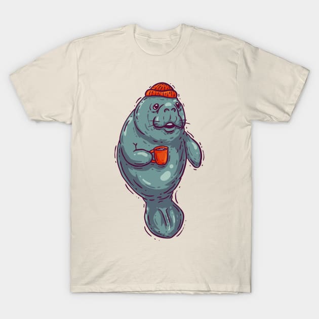 Manatee drinking Tea - Chubby Mermaid T-Shirt by anycolordesigns